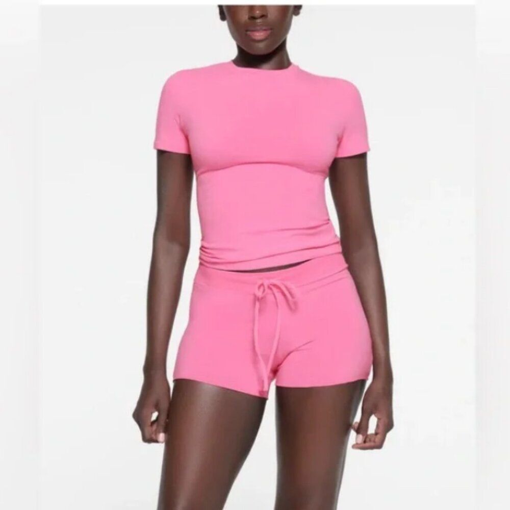 SKIMS Cotton Jersey T-Shirt Limited Edition SUGAR PINK Short Sleeve Tee Sz L
